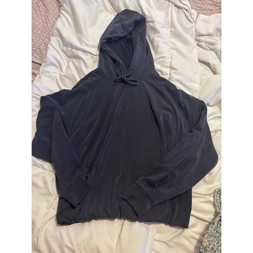 Athleta Medium Blue Gray Modal Blend Hoodie Oversized Pullover Sweatshirt Cozy - Picture 2 of 6